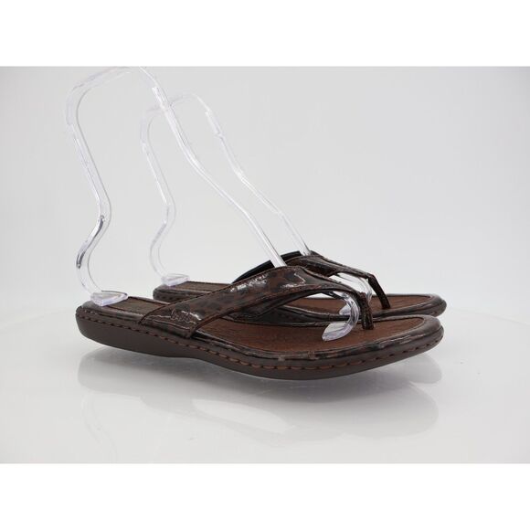Born BOC Thong Sandals Women's Size 10 42 Leopard Patent Faux Leather Slides - Picture 1 of 12